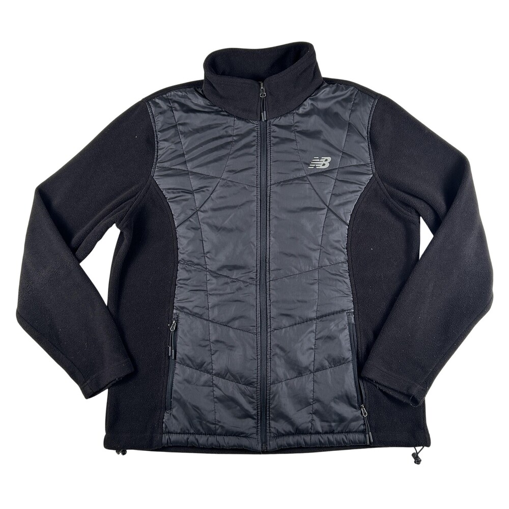 New Balance Jacket Womens XL Black Quilted Fleece Full Zip Running Athletic